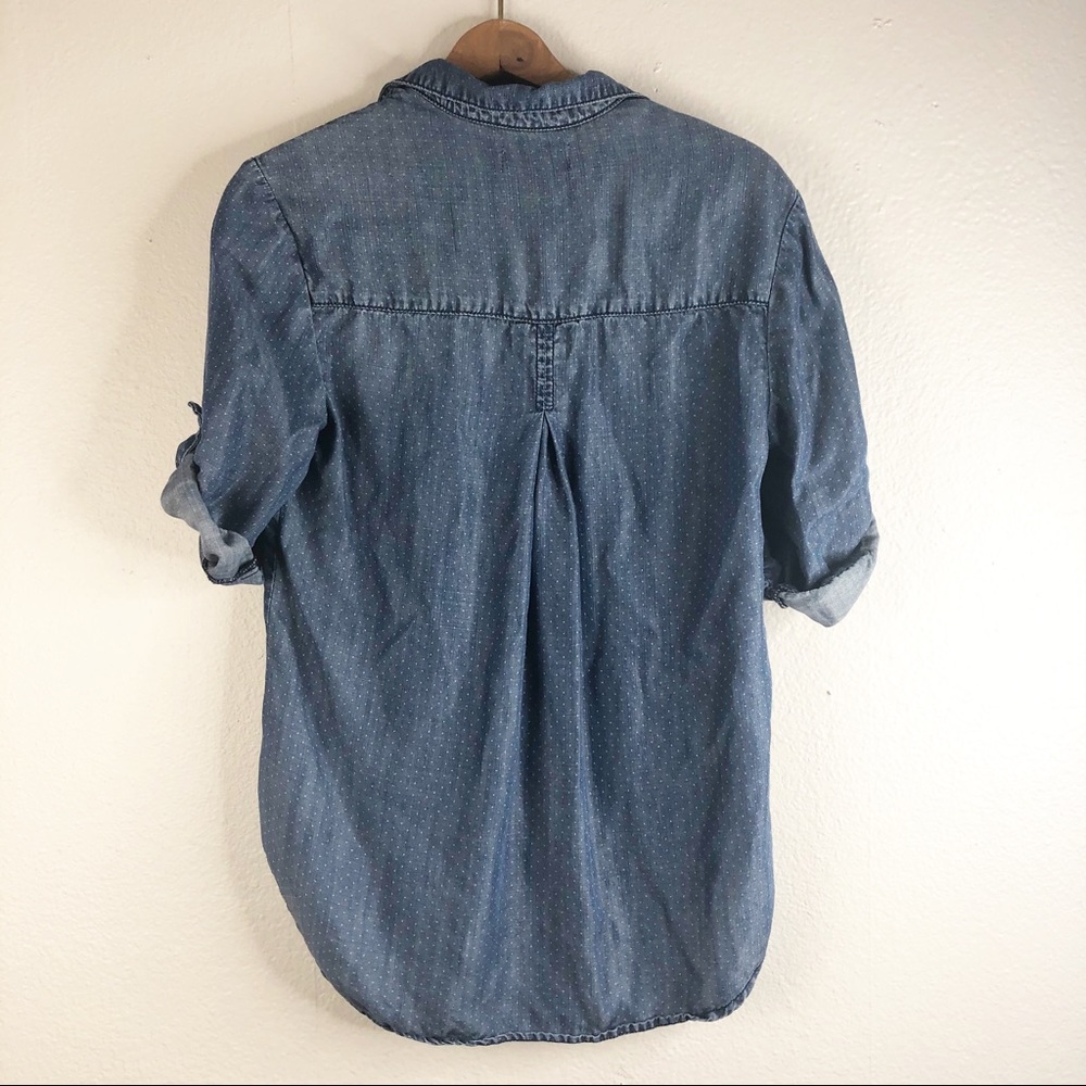 Cloth & Stone Denim Polkadot Button Down casual Size Small Pullover Collar Neck - Picture 7 of 8